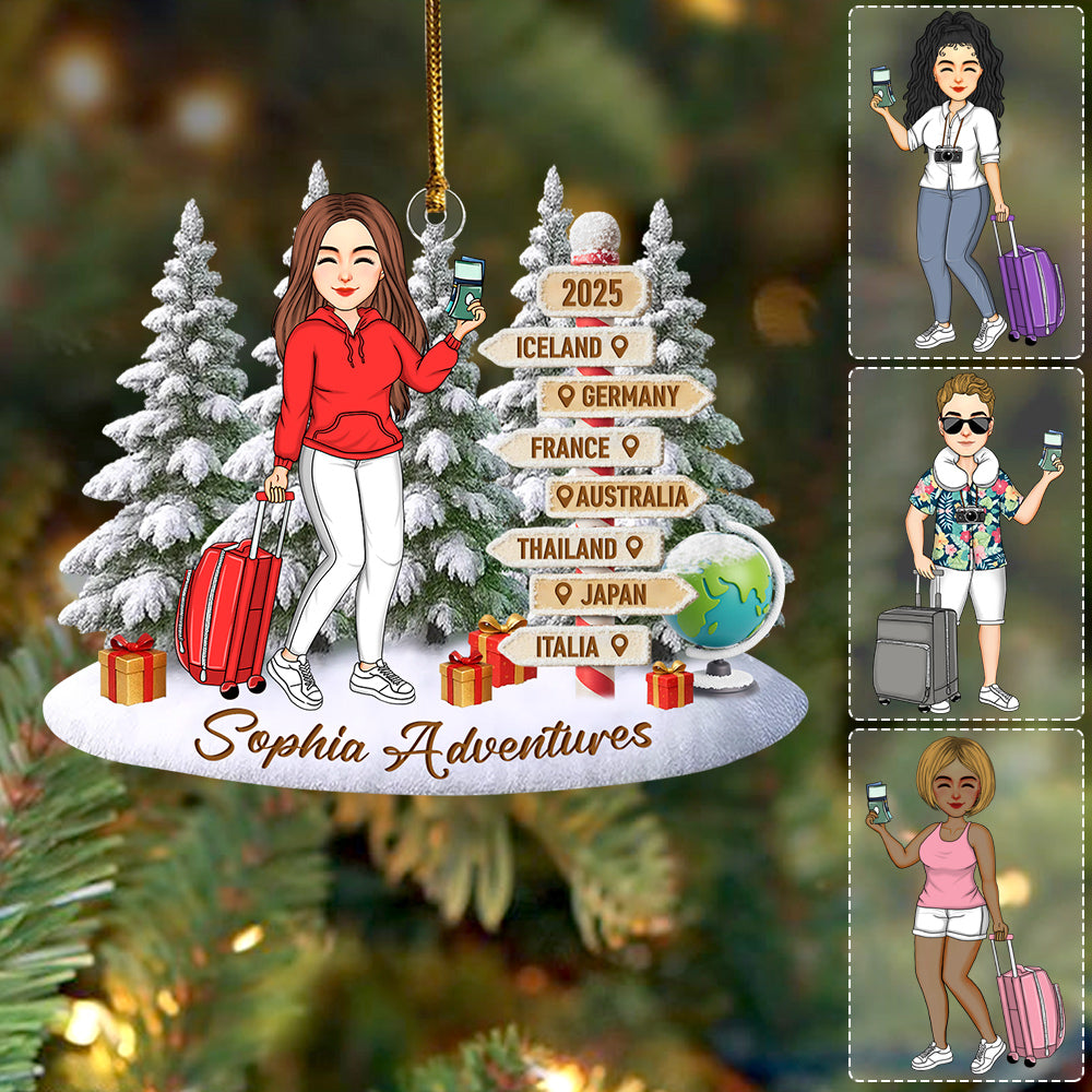 Personalized Travel Adventure Ornament, Custom Traveling Destination Ornament, Couple Traveling Destination, Travel Gift, Christmas Gift Na02 Do99