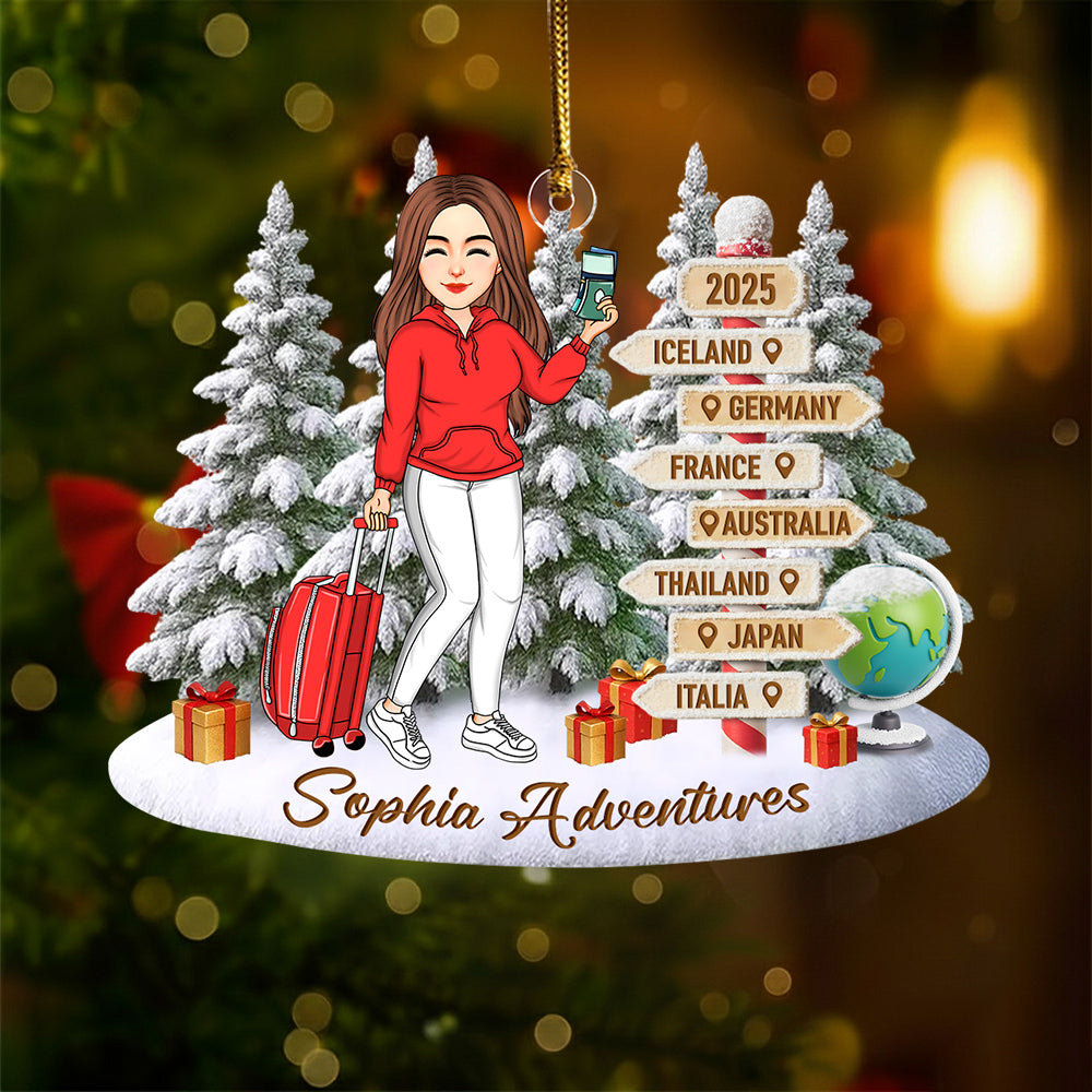 Personalized Travel Adventure Ornament, Custom Traveling Destination Ornament, Couple Traveling Destination, Travel Gift, Christmas Gift Na02 Do99