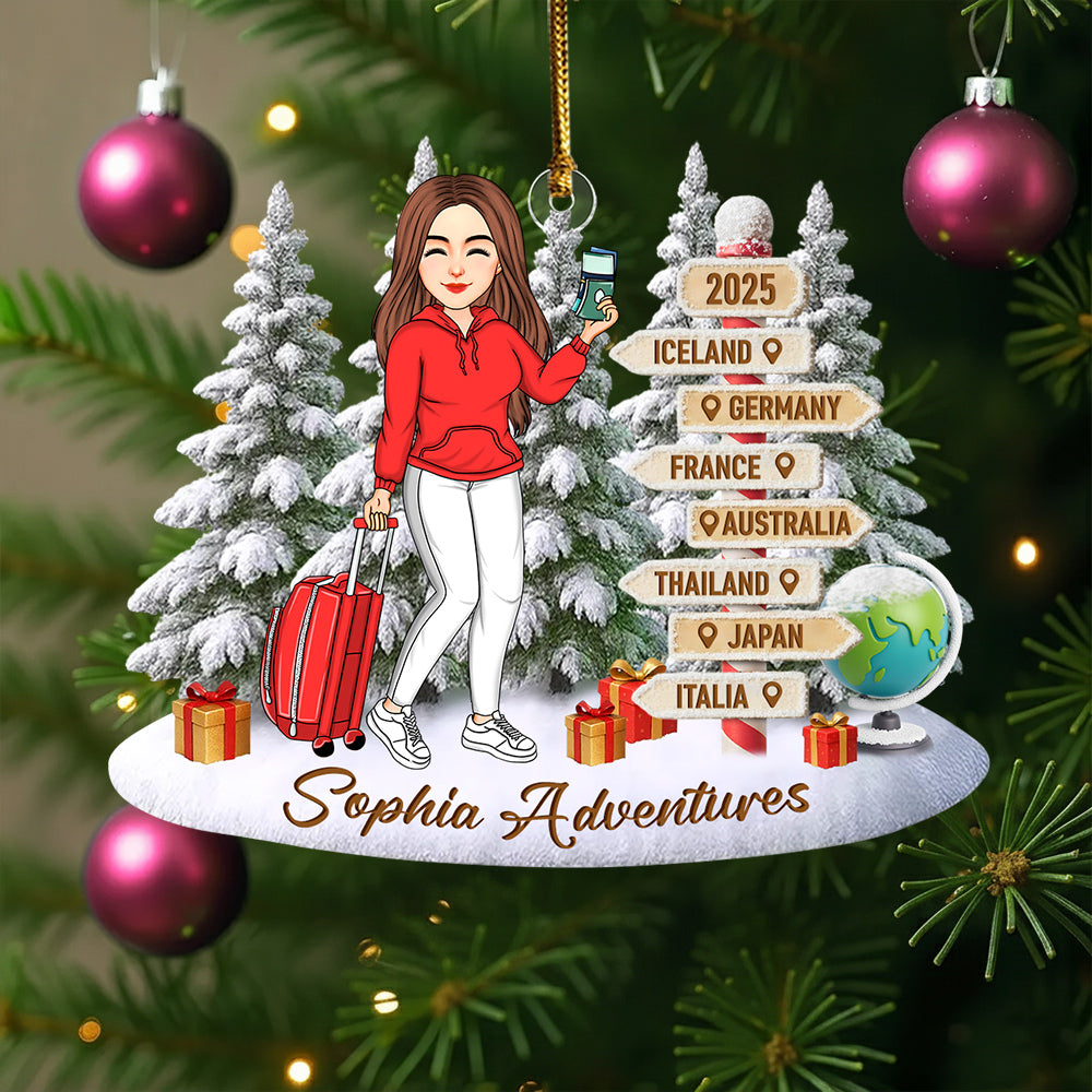 Personalized Travel Adventure Ornament, Custom Traveling Destination Ornament, Couple Traveling Destination, Travel Gift, Christmas Gift Na02 Do99