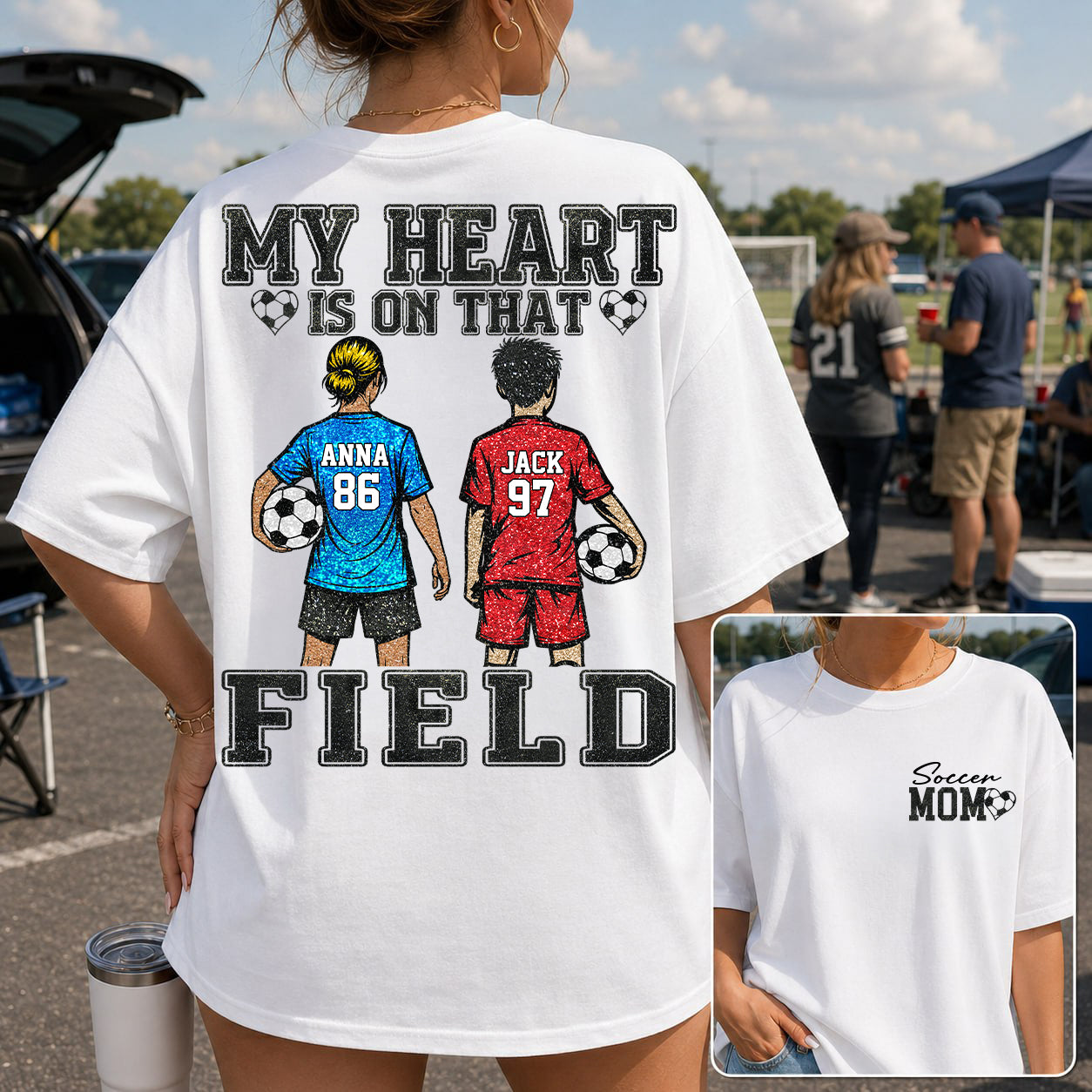 My Heart Is On That Field , Personalized Kids Name Number Soccer Shirt, Game Day Mom Gift Na02 T24