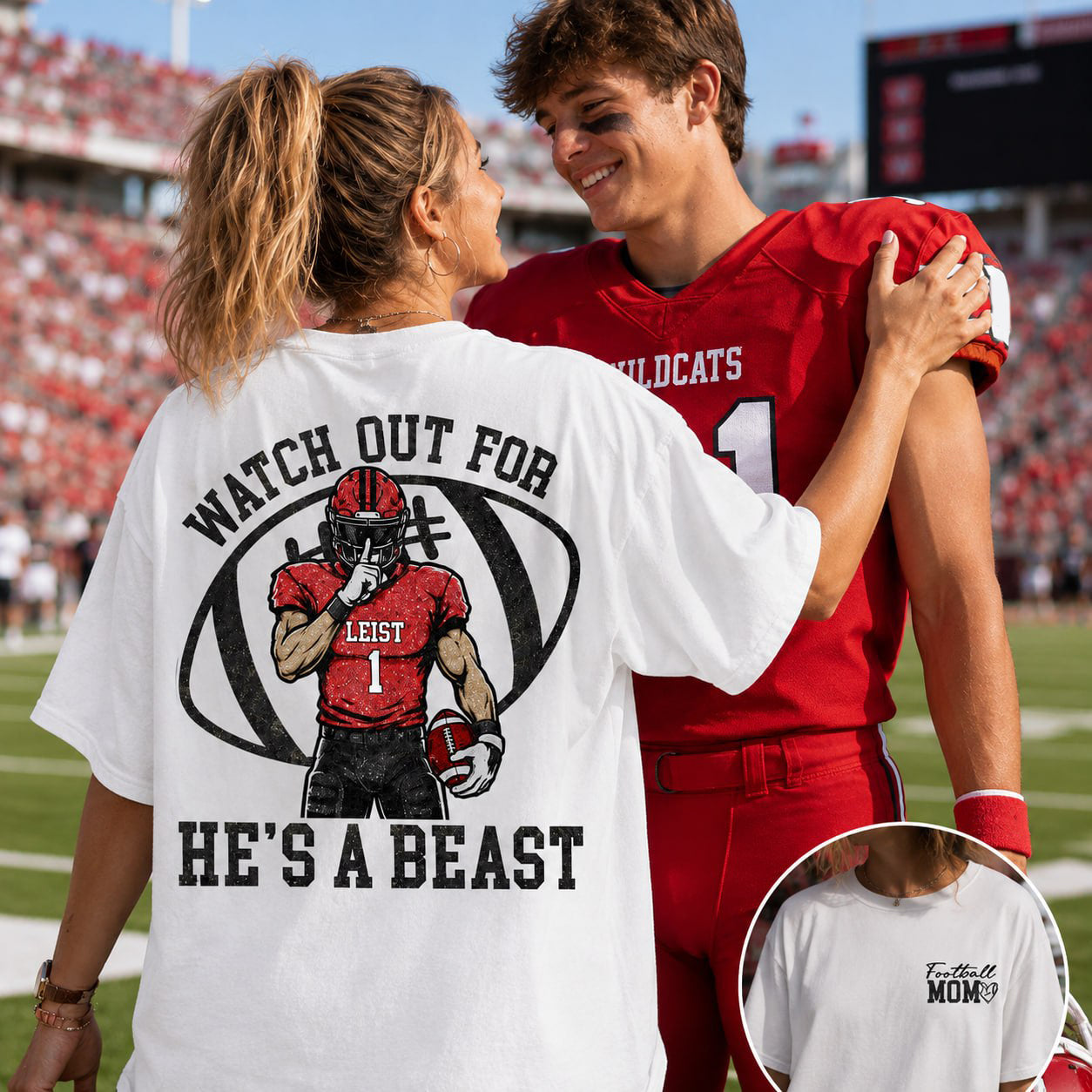 Watch Out for He’s a Beast ,Custom Team Name & Player Number Tee, Football Mom Game Day Gift Na02 VH01