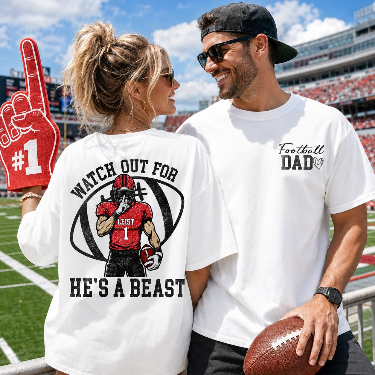 Watch Out for He’s a Beast ,Custom Team Name & Player Number Tee, Football Mom Game Day Gift Na02 VH01