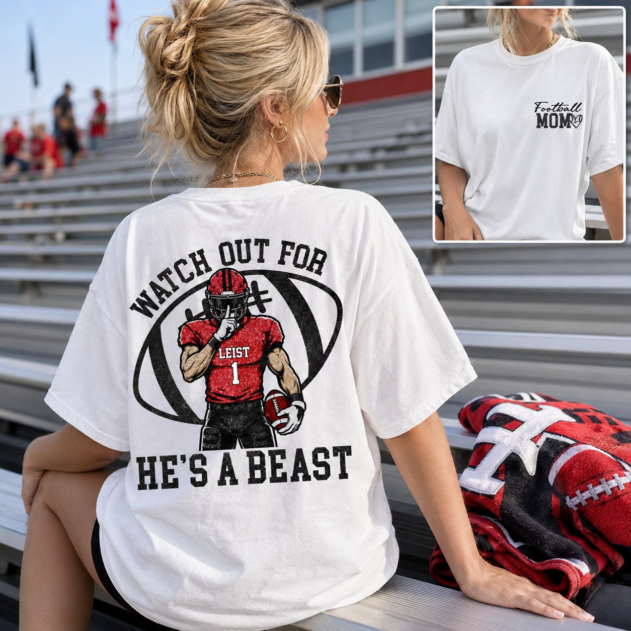 Watch Out for He’s a Beast ,Custom Team Name & Player Number Tee, Football Mom Game Day Gift Na02 VH01