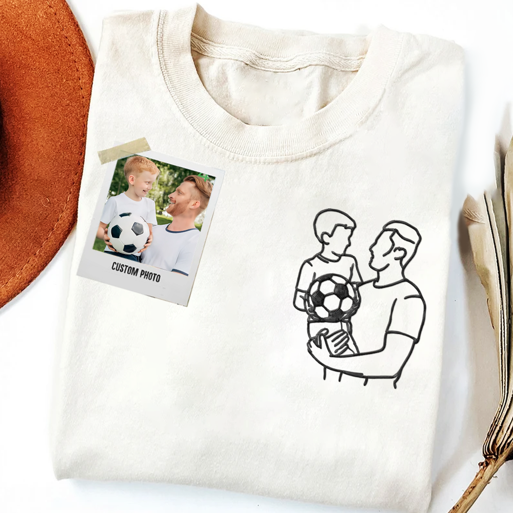 Custom Photo Embroidered Shirt for Dad, Father's Day Tshirt, Personalized Dad Portrait Shirt, Fathers Day Gifts, Dad Birthday Gifts, Gift for Husband
