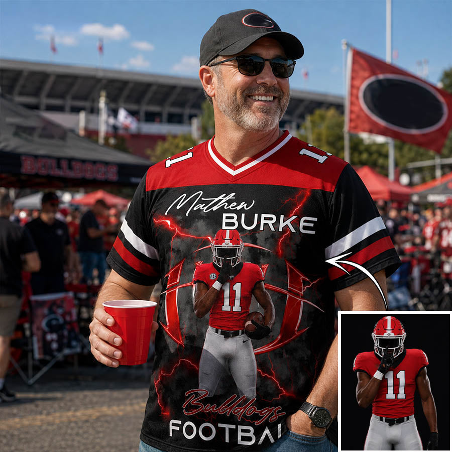 Personalized Football Family Jersey Shirt with Custom Player Photo, Name & Number – Game Day Gift for Mom Dad Family