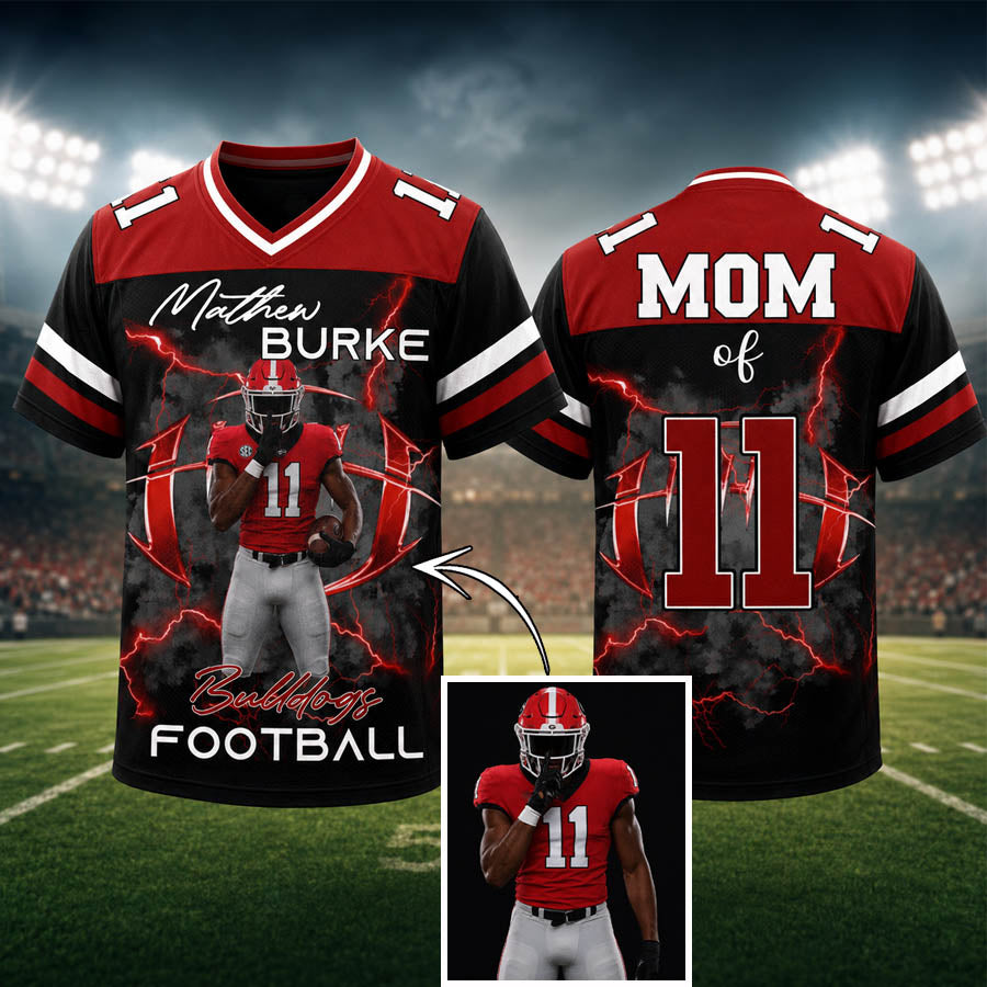 Personalized Football Family Jersey Shirt with Custom Player Photo, Name & Number – Game Day Gift for Mom Dad Family