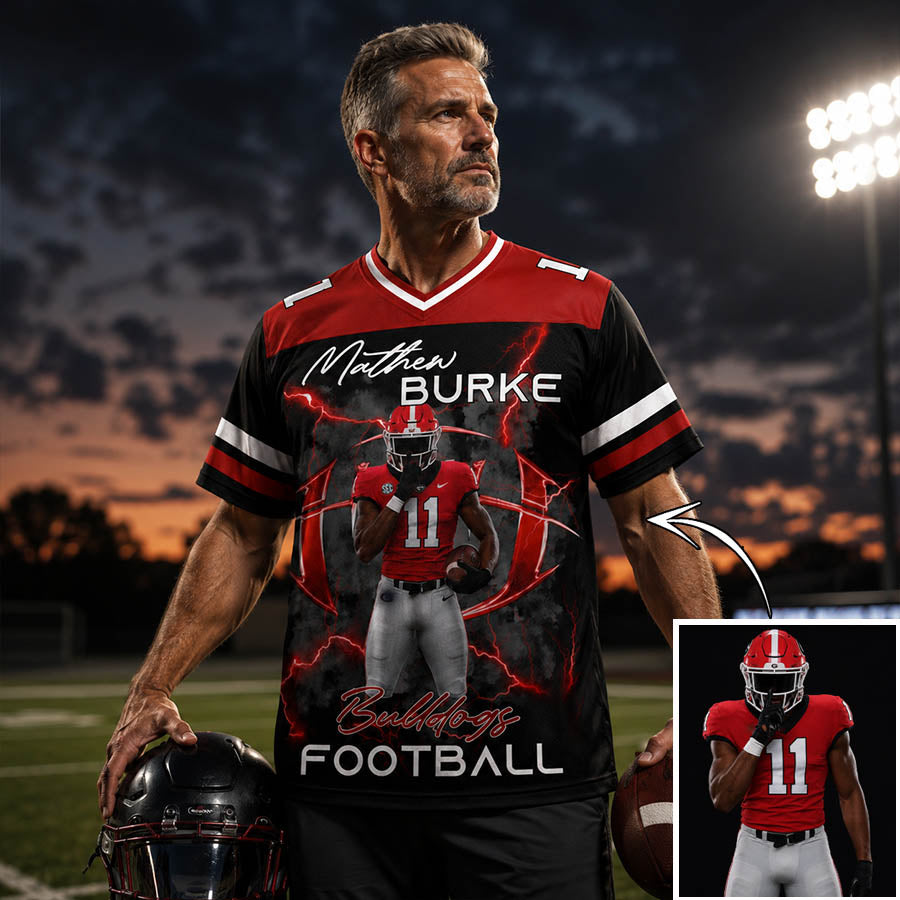 Personalized Football Family Jersey Shirt with Custom Player Photo, Name & Number – Game Day Gift for Mom Dad Family