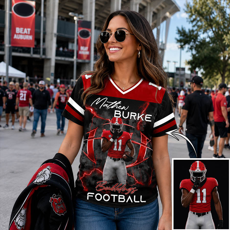 Personalized Football Family Jersey Shirt with Custom Player Photo, Name & Number – Game Day Gift for Mom Dad Family