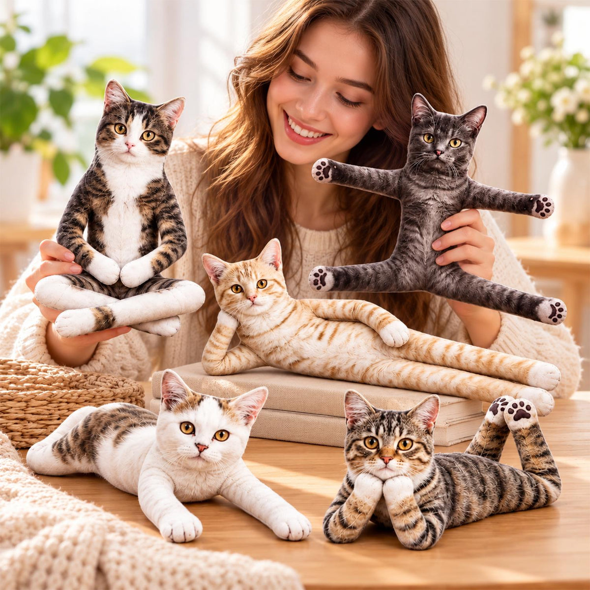 Personalized Photo Cat Squishy Toy Poseable Plush Doll, Funny Gift For Cat Mom, Dad, Pet Lover T1807 Hv01 TL06