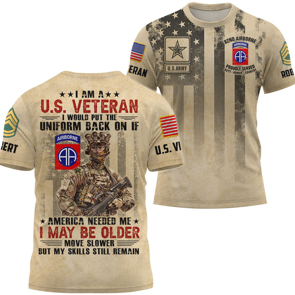 Personalized Shirt I Am A Us Veteran I Would Put The Uniform Back on If America Needed Me All Over Print Shirt K1702