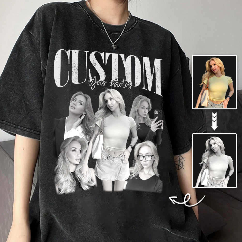 Custom Photos 90s Washed Tee - Personalized Retro Style Bootleg Shirt NA04 Hv01