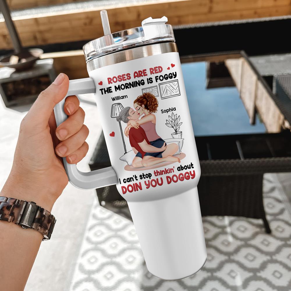 Roses Are Red, The Morning Is Foggy - Couple Personalized Custom 40oz Stainless Steel Tumbler - Christmas Gift For Husband Wife, Anniversary Nh00