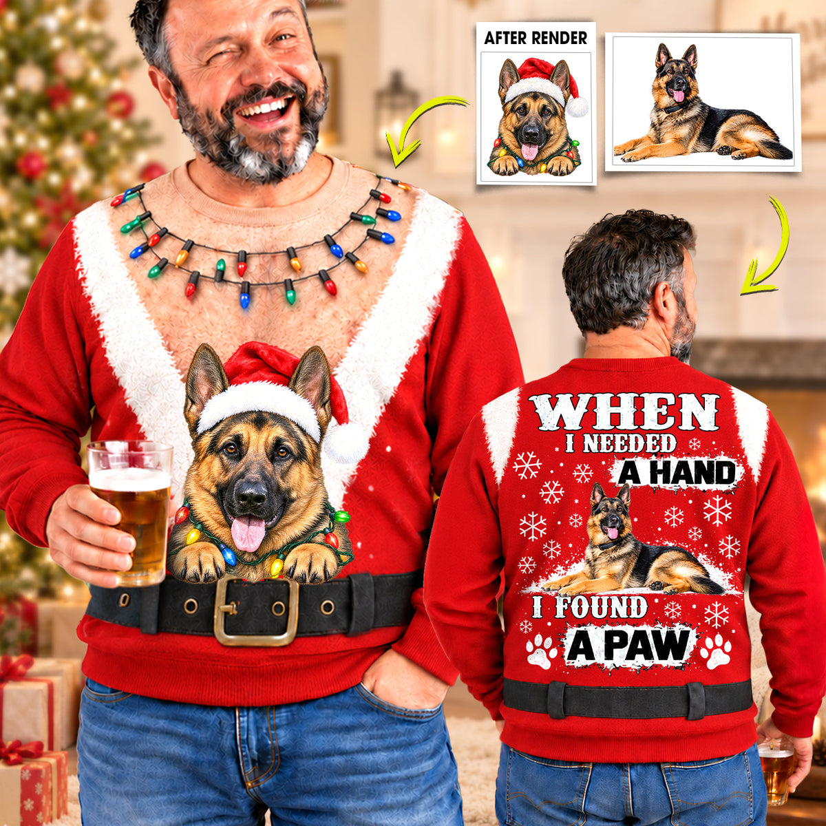 Personalized Funny Christmas All Over Print Shirts, When I Needed A Hand I Found A Paw, Custom Photo Dog Shirt Gift For Dog Lovers T1807 Hv01