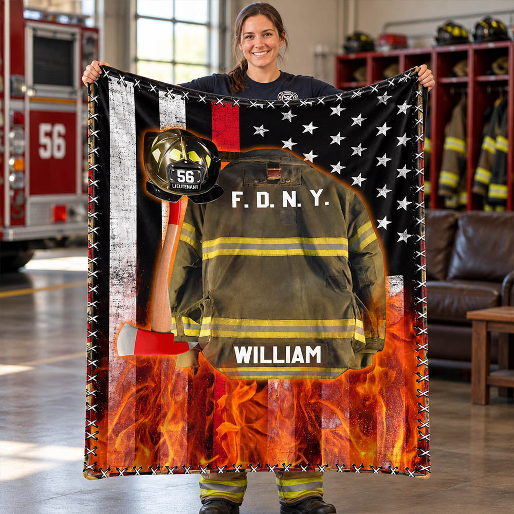Firefighter Us Flag Armor And Name Custom Blanket Gift For Firefighter Fireman