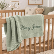Embroidered Knit Baby Blanket, Soft Cotton Knit Baby Blanket, Custom Baby Name Blanket, Baby Shower Gift, Newborn Blanket, Keepsake Gift for Baby Pt99