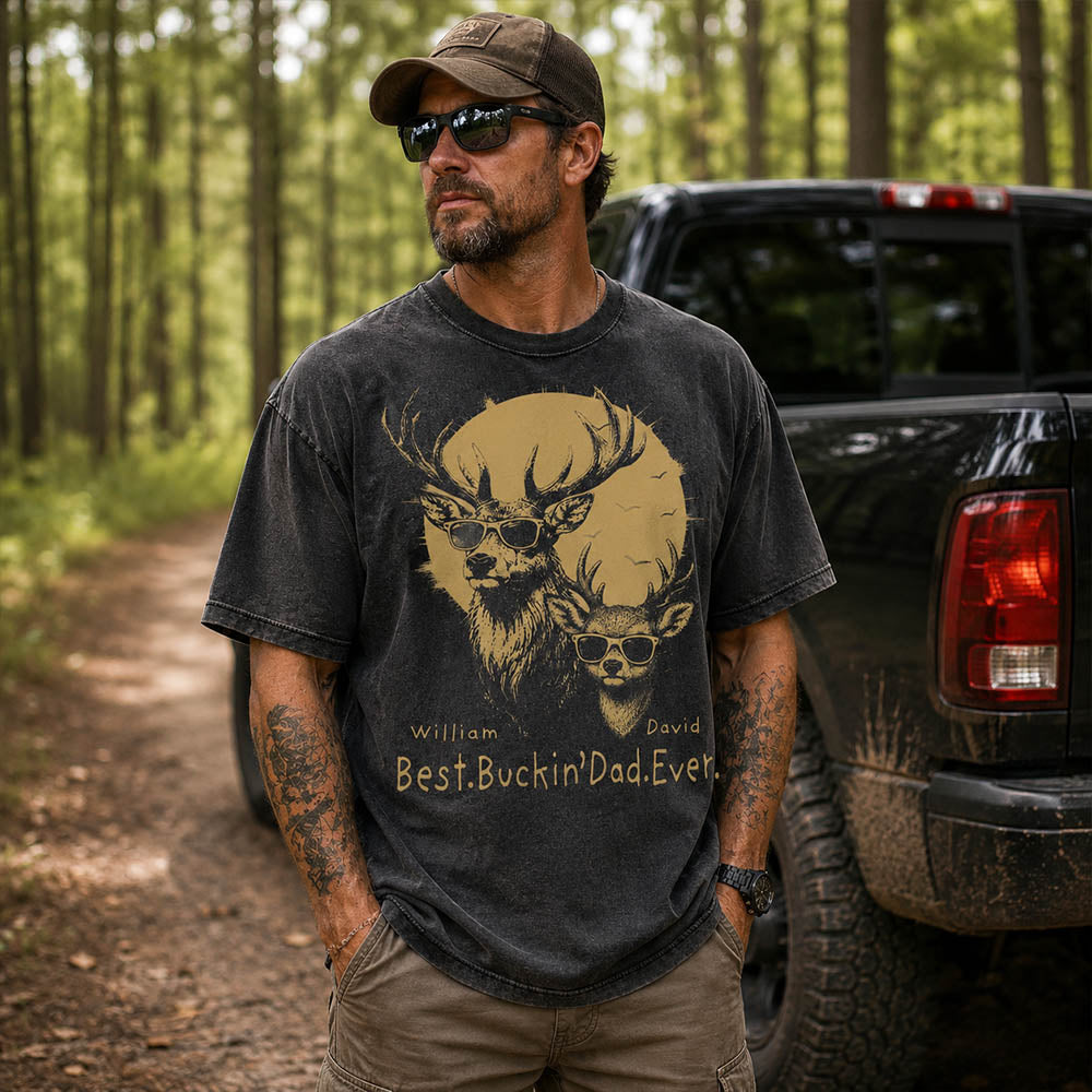 Personalized Best Buckin' Dad Ever T-Shirt Father Day Gifts for Dad Funny Papa Tshirt Cool Daddy Hunting Tee Vr2