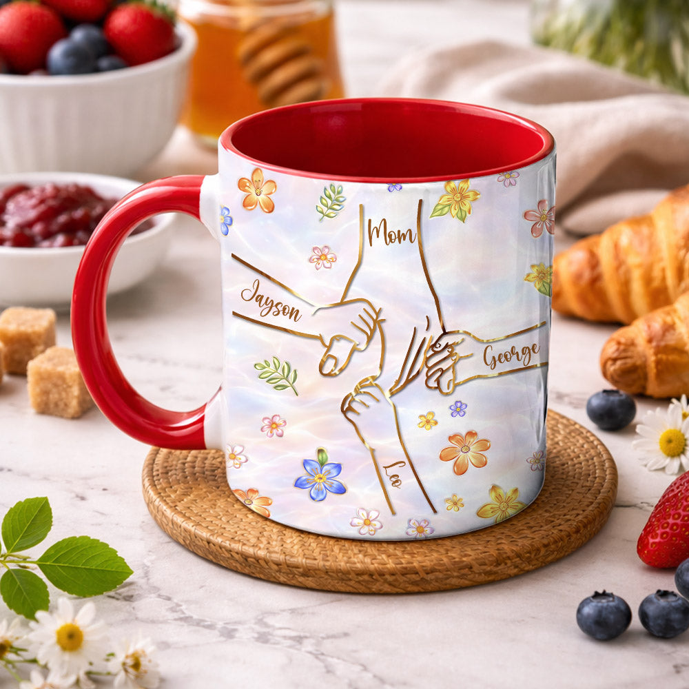 Personalized You Hold Our Hands Also Our Hearts Mug, 3D Inflated Effect Printed Mug, Personalized Holding Mom's Hands, Mother's Day Nana Grandma Vr2