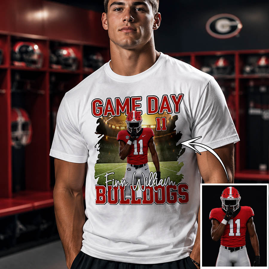 Personalized Football Game Day Shirt with Custom Player Photo, Team Name & Number – Football Mom Dad Family Gift