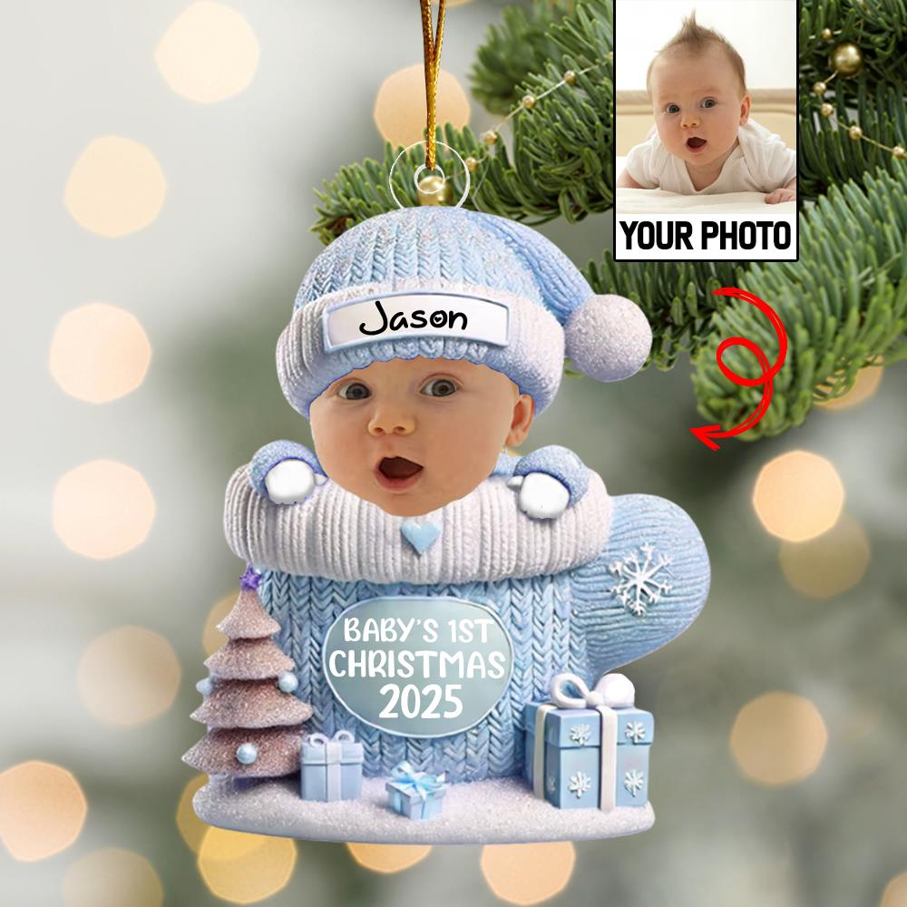 Baby In Mitten - Custom Photo Baby’s 1st Christmas Acrylic Ornament A2110