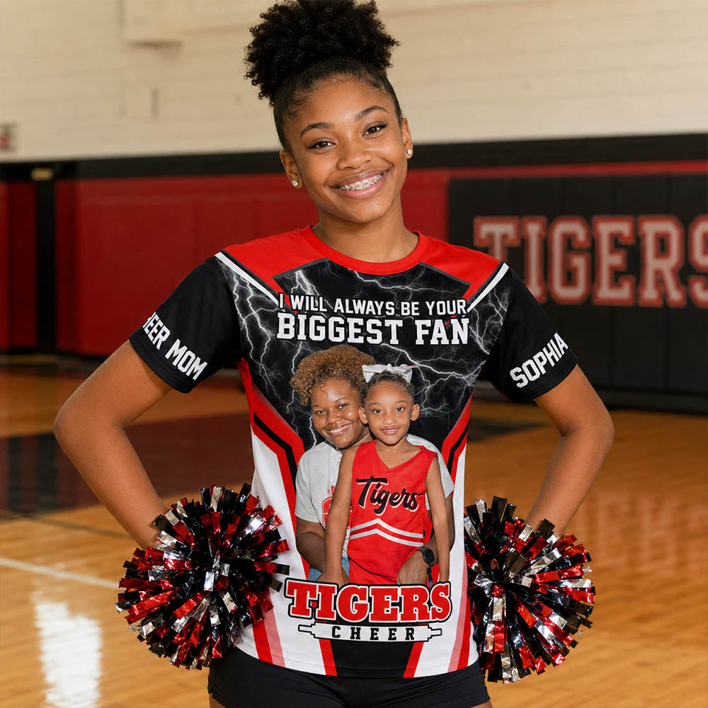 Cheerleader I Will Always Be Your Biggest Fan Personalized All Over Print Shirt For Cheer Mom Grandma Cheer Family Game Day Shirt H2511