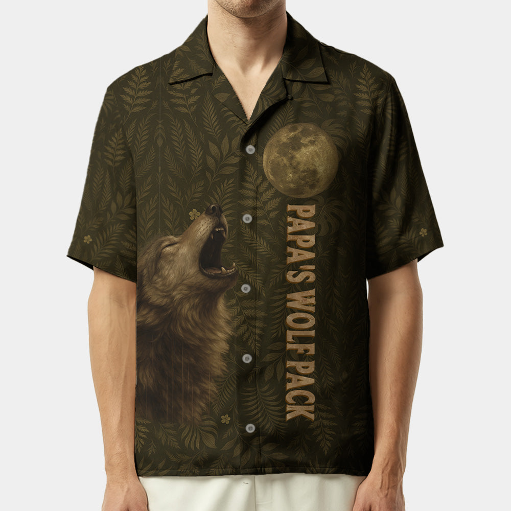 Custom Papa Wolf Pack Hawaiian Shirt, Custom Grandpa With Kids Names Short Sleeve Silk Shirt, Personalized Wolf Pack Tee, Gift For Grandpa, Father's Day Gift