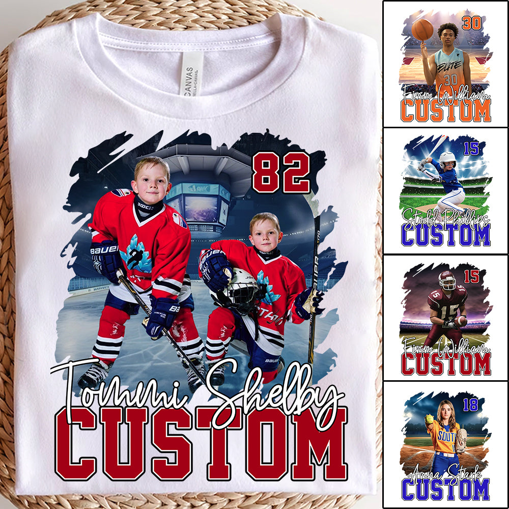 Custom Photo Ice Hockey Player And Team Name Shirt - Personalized Photo Sports Shirt