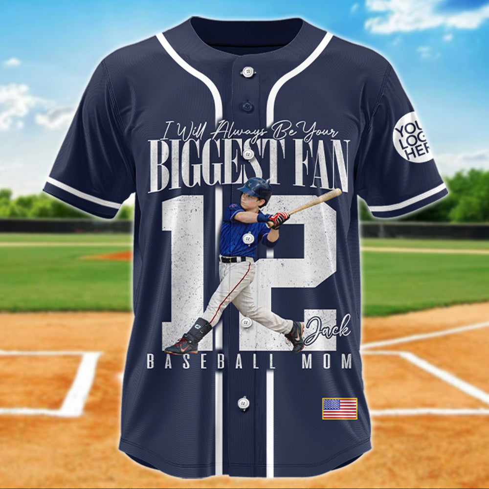 Personalized Baseball Mom Jersey – I'll Always Be Your Biggest Fan- Custom Photo Baseball Player Shirt – Baseball Mom Gift T1807