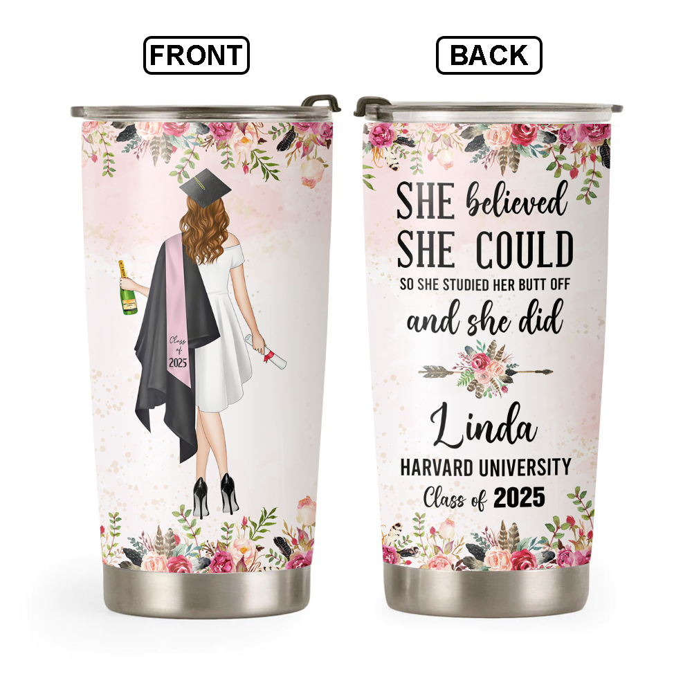 Personalized Graduation Gift Custom Clipart Flower Graduation Tumbler Graduation Class Of 2025 Collage Graduation Tumbler Grad Gift K1702