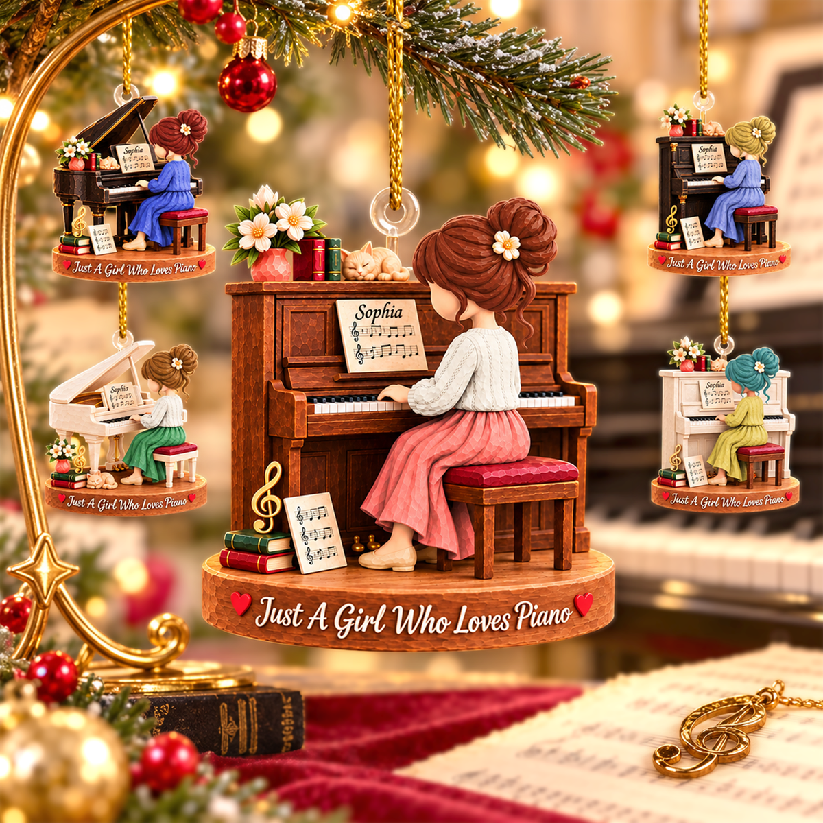 Just A Girl Who Loves Piano, Personalized Piano Ornament, Custom Player Name Gift, Gift For Piano Players Piano Lovers MI209 Hv01