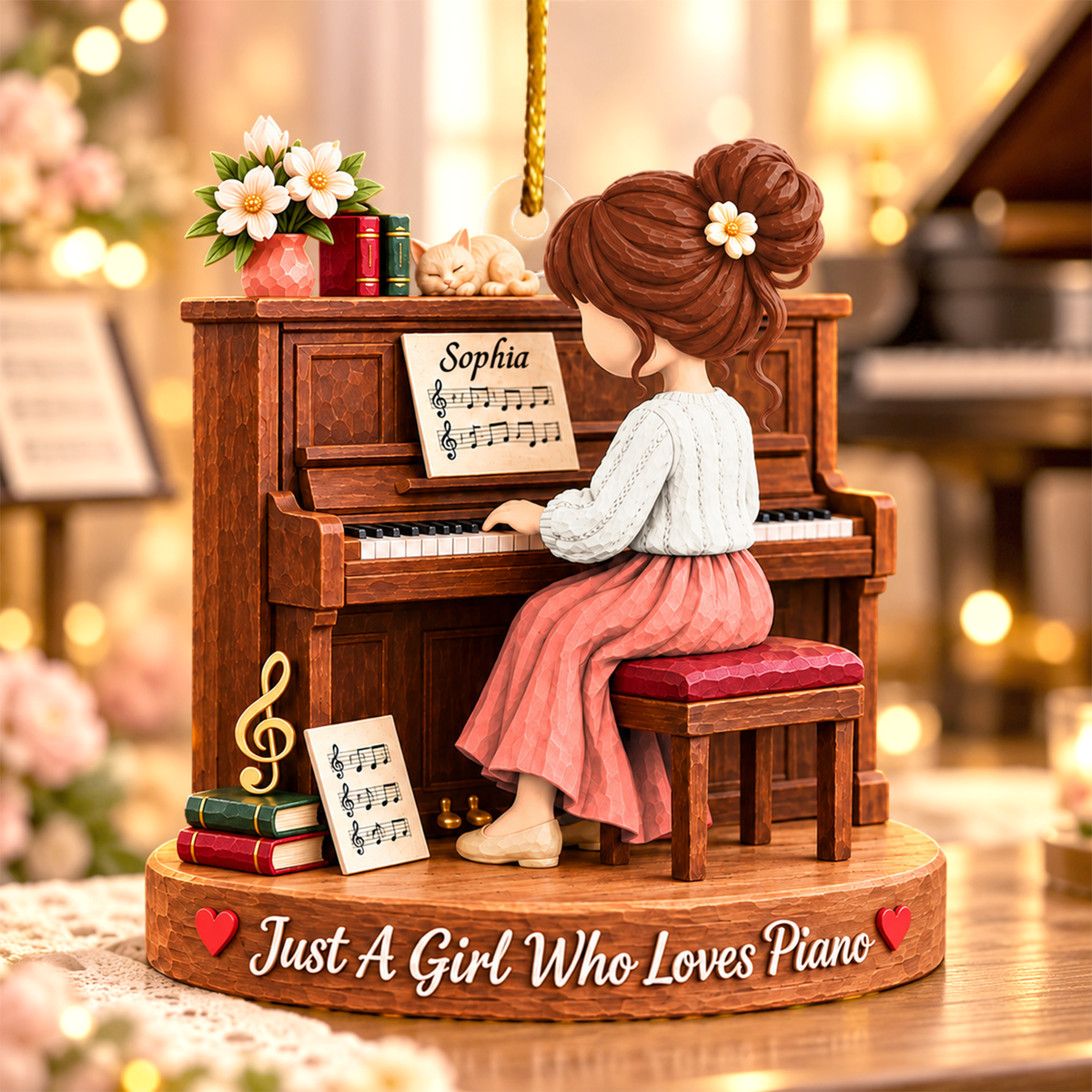 Just A Girl Who Loves Piano, Personalized Piano Ornament, Custom Player Name Gift, Gift For Piano Players Piano Lovers MI209 Hv01