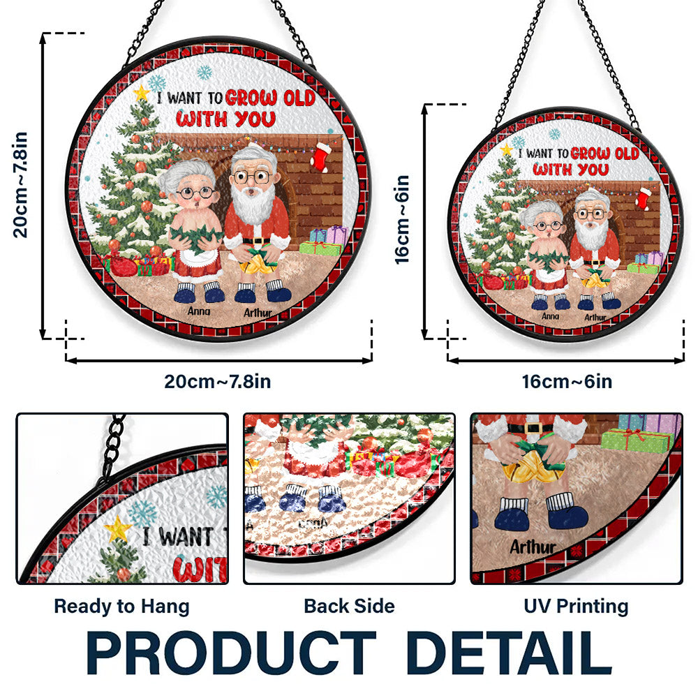 Personalized I Want To Grow Old With You Stained Glass Suncatcher for Window Hanging Christmas Gift For Couple