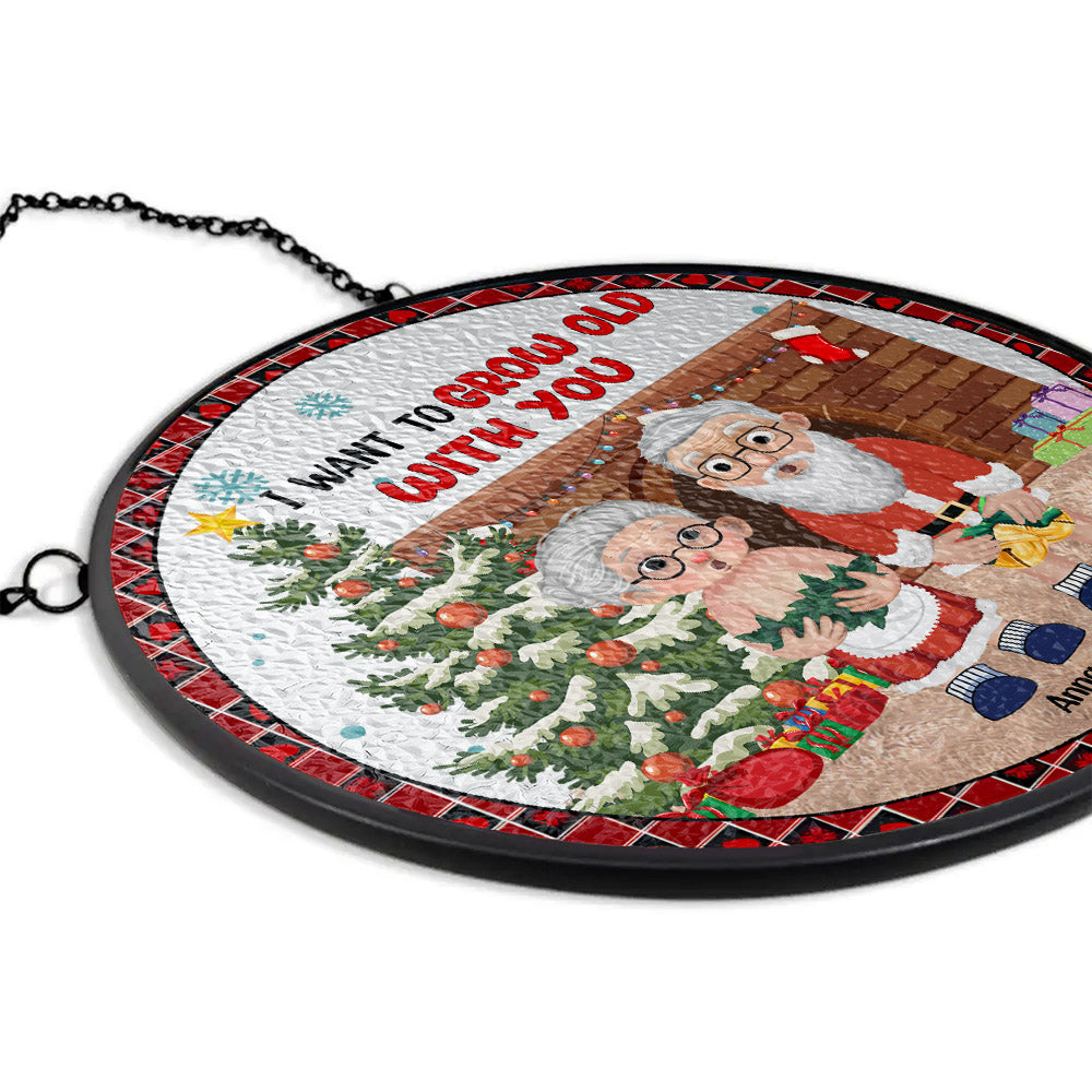 Personalized I Want To Grow Old With You Stained Glass Suncatcher for Window Hanging Christmas Gift For Couple