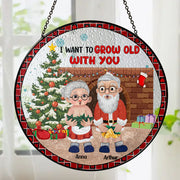 Personalized I Want To Grow Old With You Stained Glass Suncatcher for Window Hanging Christmas Gift For Couple