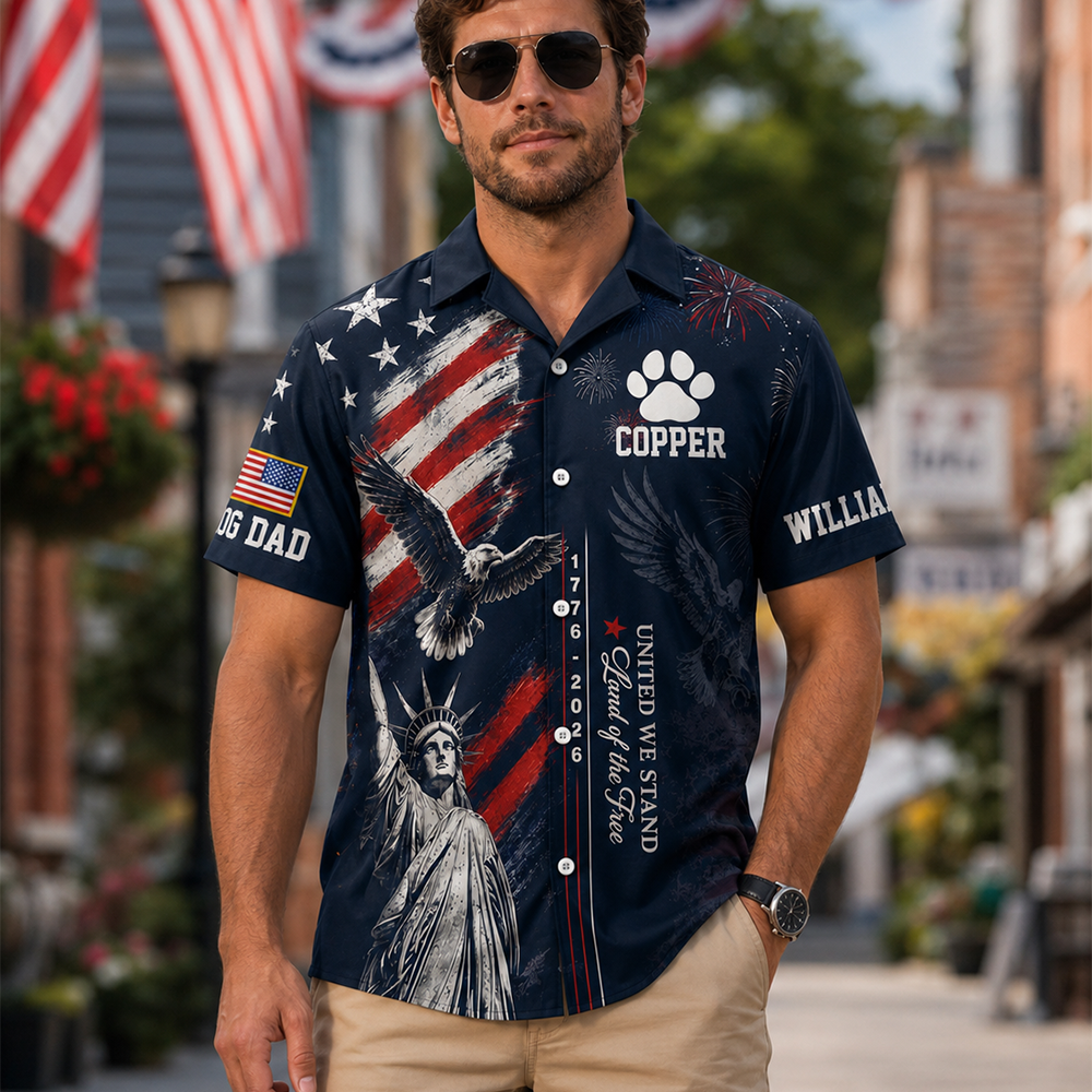 Personalized America 250th Anniversary 1776-2026 Hawaiian Shirt, Custom Photo Dog Cat For Pet Lover T1807 Hv01