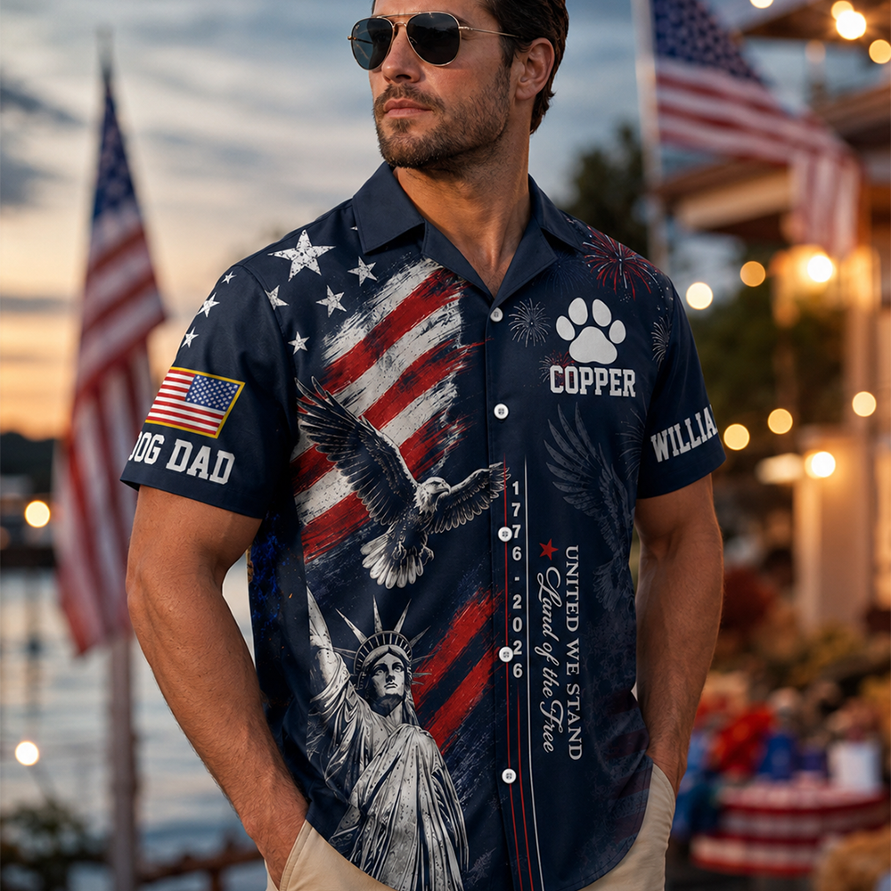 Personalized America 250th Anniversary 1776-2026 Hawaiian Shirt, Custom Photo Dog Cat For Pet Lover T1807 Hv01