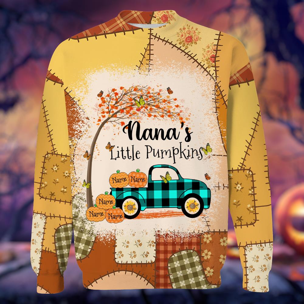 Nana's Little Pumpkins Preppy Floral Pumpkin Personalized All Over Print Shirt Nh00
