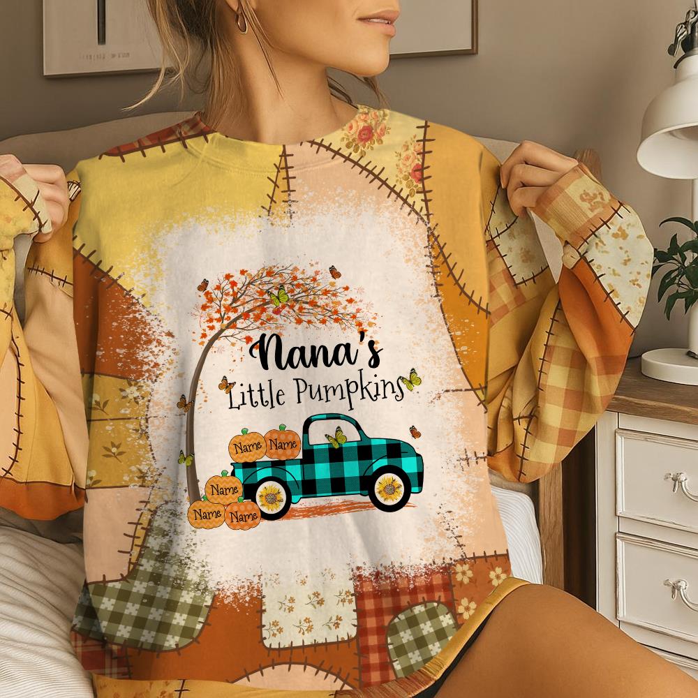 Nana's Little Pumpkins Preppy Floral Pumpkin Personalized All Over Print Shirt Nh00