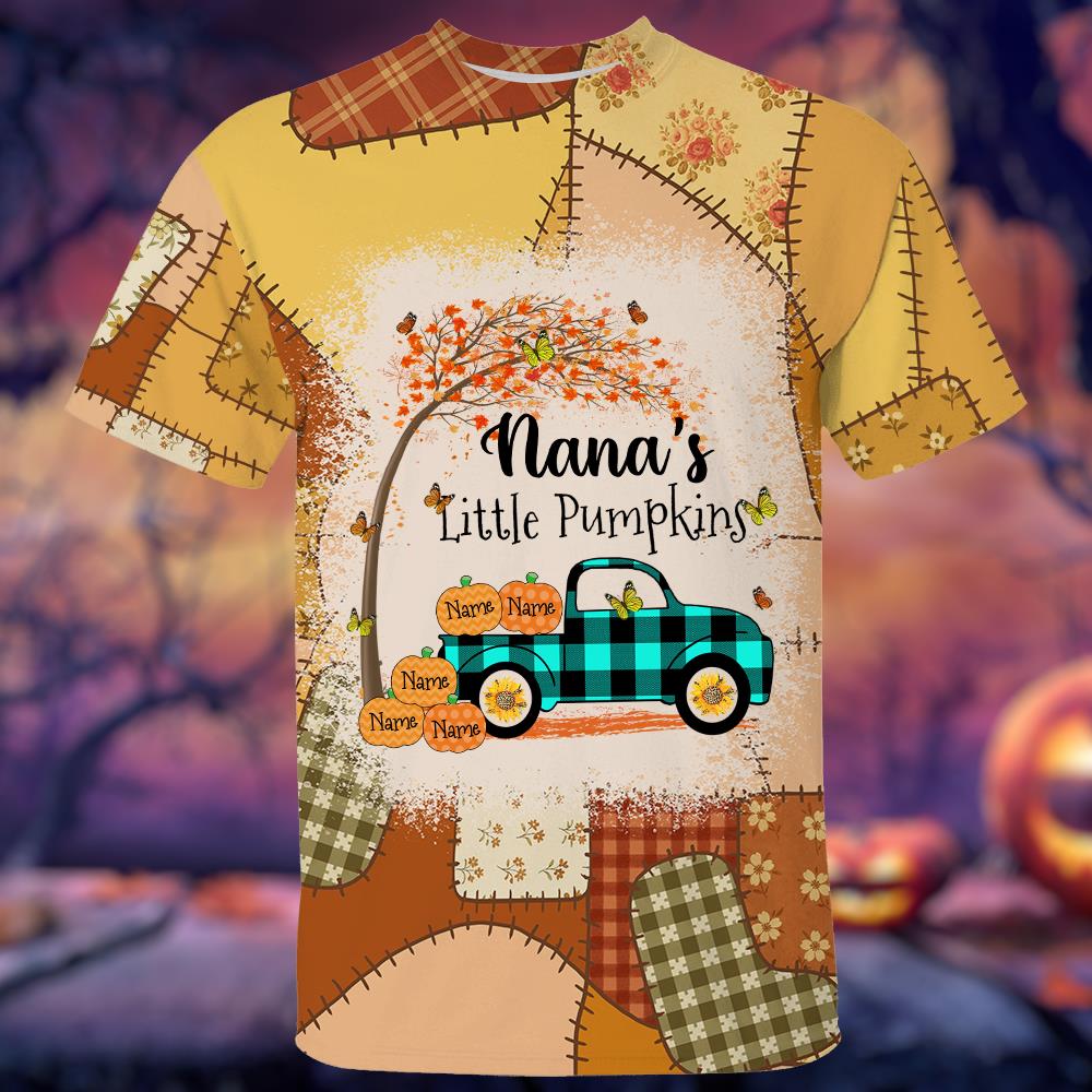 Nana's Little Pumpkins Preppy Floral Pumpkin Personalized All Over Print Shirt Nh00