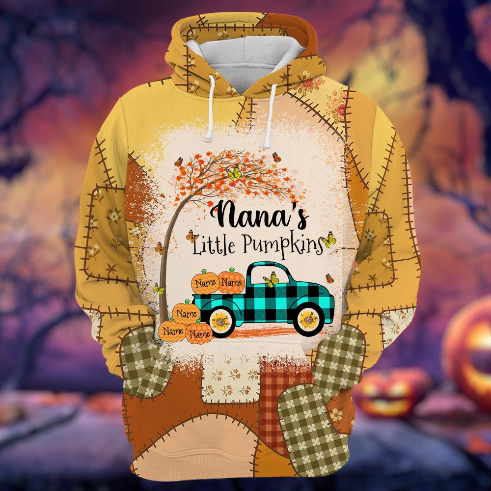 Nana's Little Pumpkins Preppy Floral Pumpkin Personalized All Over Print Shirt Nh00