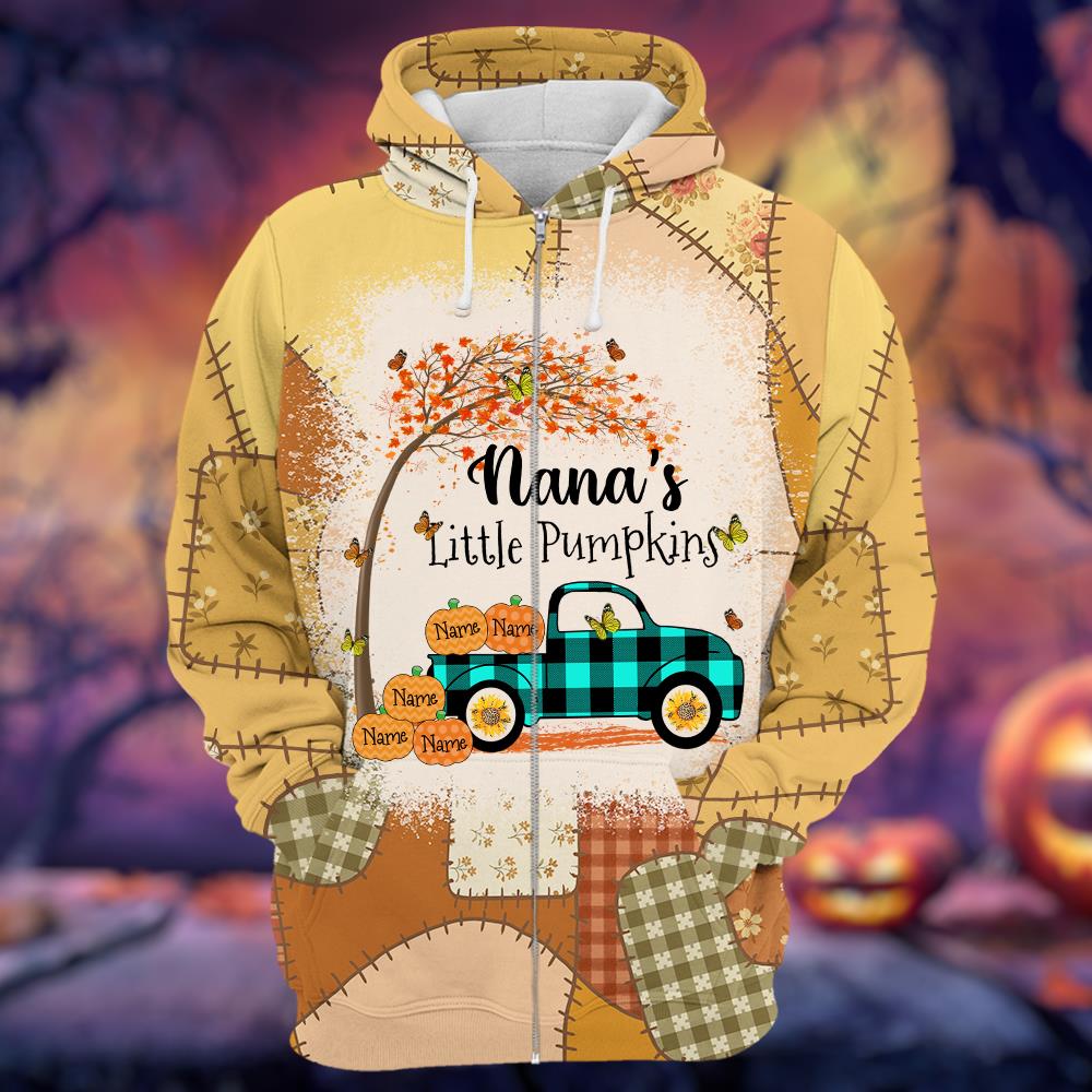 Nana's Little Pumpkins Preppy Floral Pumpkin Personalized All Over Print Shirt Nh00