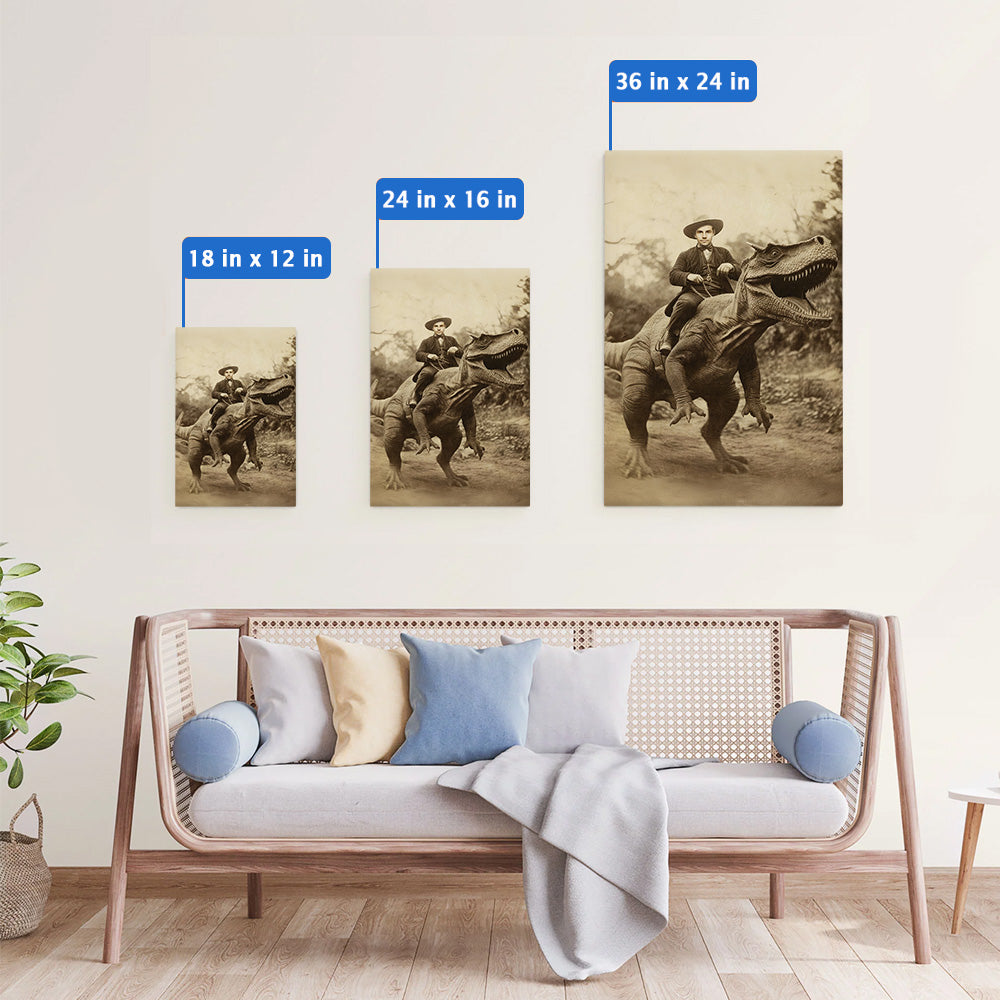 Funny Vintage Cowboy & T-Rex Poster – Custom Face Canvas Print
