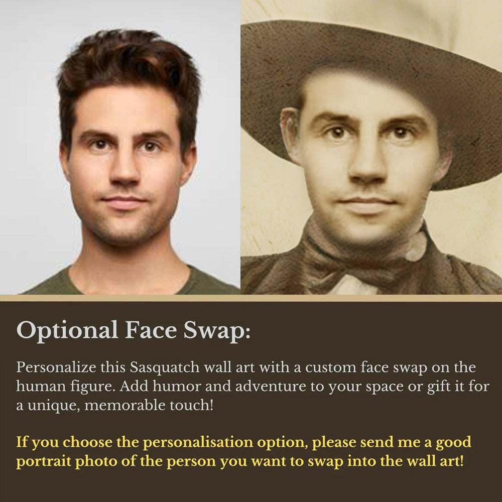 Funny Vintage Cowboy & T-Rex Poster – Custom Face Canvas Print