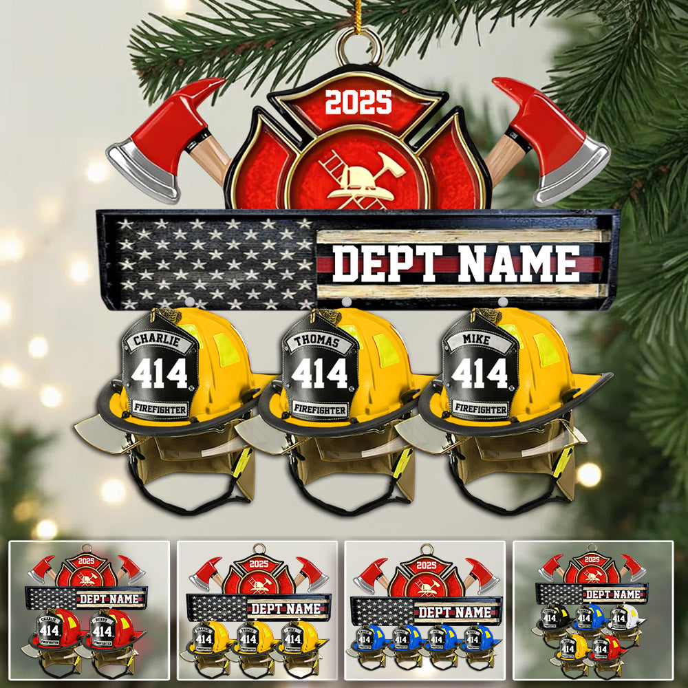 Firefighter Station Helmets - Personalized Acrylic Ornament - Christmas Gift For Firefighter Station Department Li29