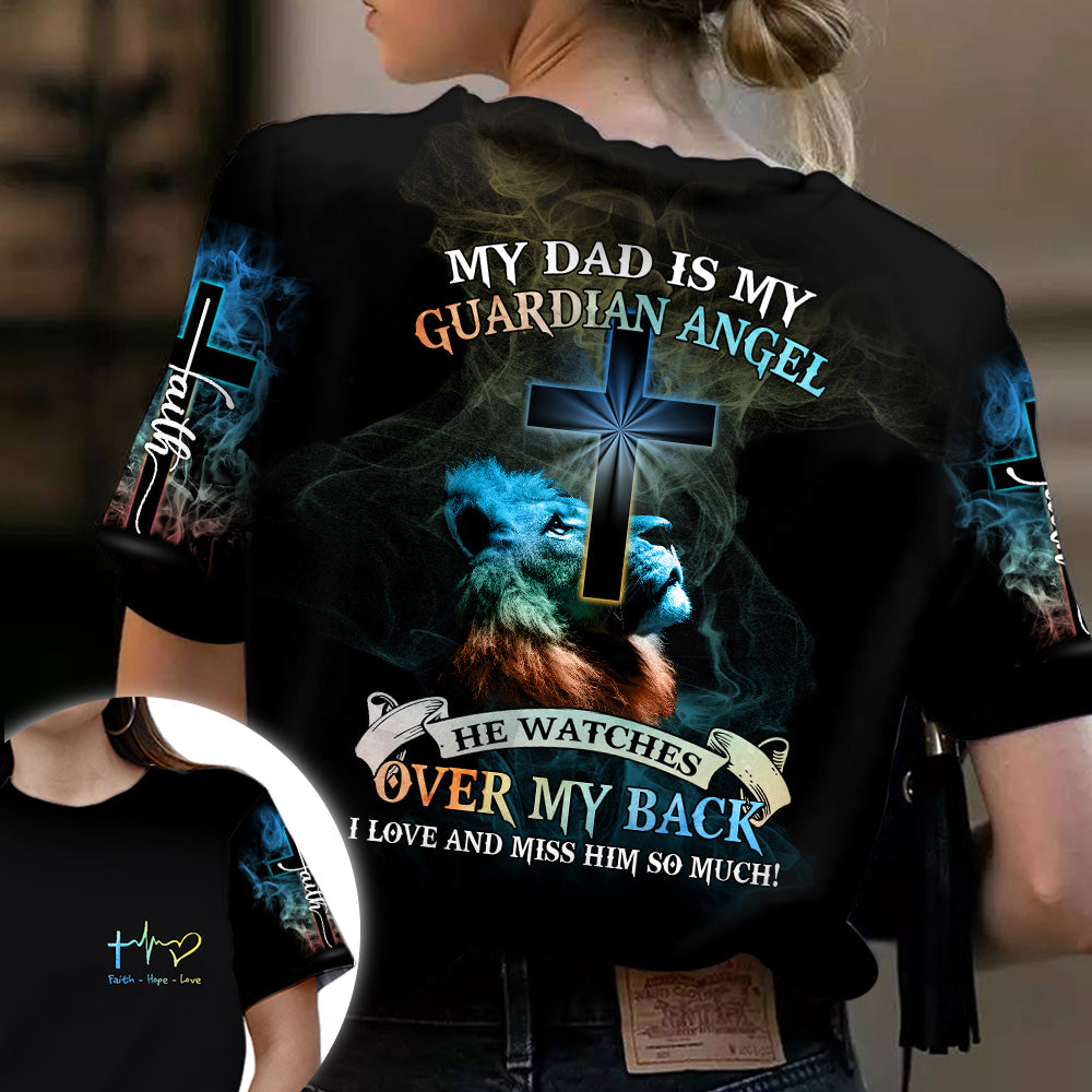 My Dad Is My Guardian Angel He Watches Over My Back - Personalized Memorial All Over Print Shirt