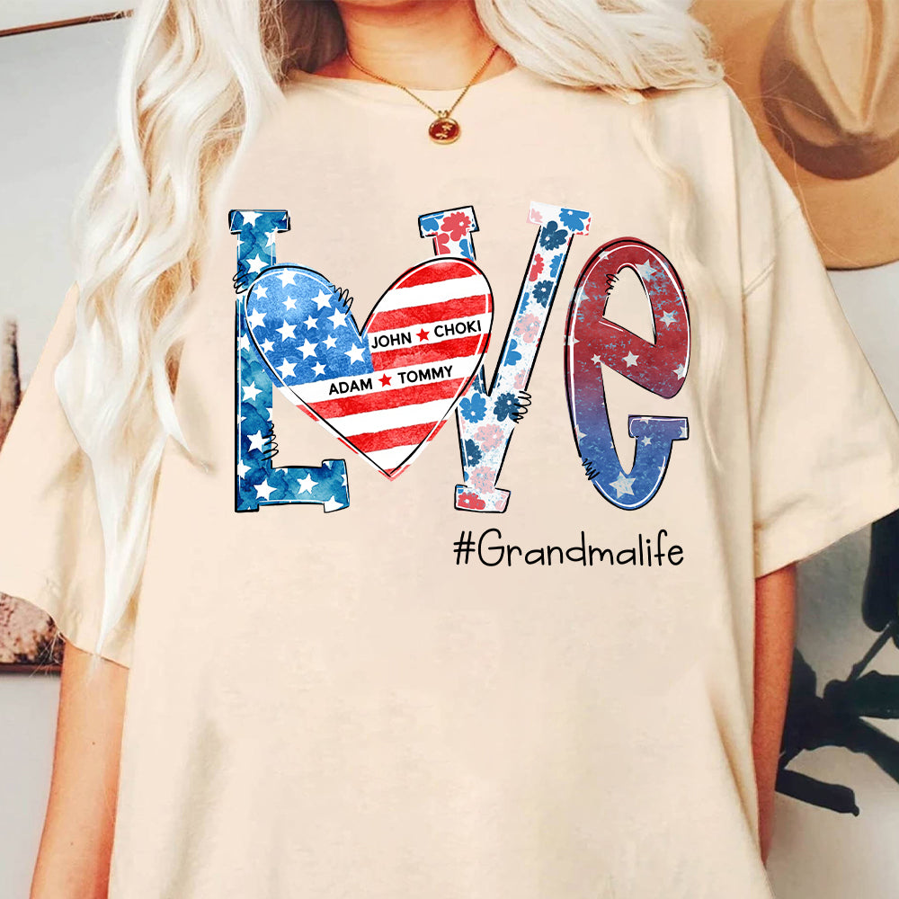 Love Grandmalife 4th of July Shirt, Custom Kids Names, Personalized Shirt