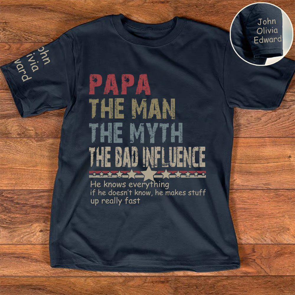 Personalized Dad Papa Grandpa Shirt, Custom Papa Legend Influence T-Shirt, Custom Birthday Fathers Day Gift Pt99
