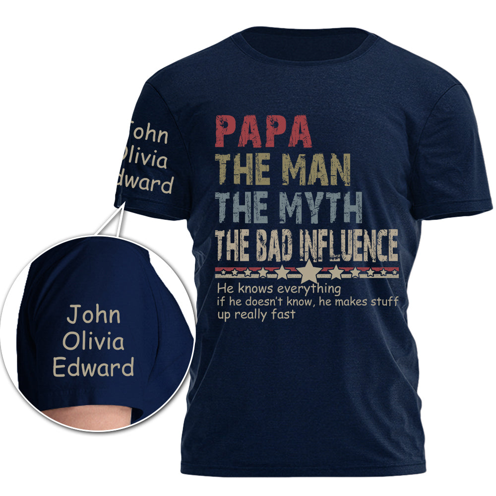 Personalized Dad Papa Grandpa Shirt, Custom Papa Legend Influence T-Shirt, Custom Birthday Fathers Day Gift Pt99