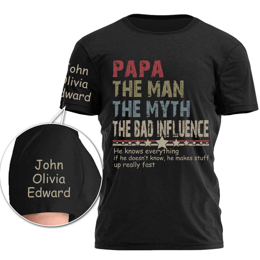 Personalized Dad Papa Grandpa Shirt, Custom Papa Legend Influence T-Shirt, Custom Birthday Fathers Day Gift Pt99