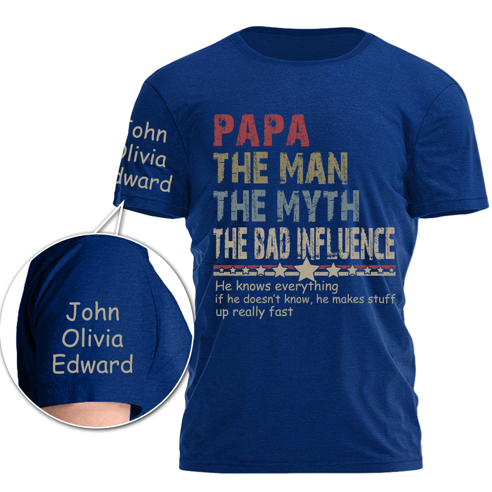 Personalized Dad Papa Grandpa Shirt, Custom Papa Legend Influence T-Shirt, Custom Birthday Fathers Day Gift Pt99