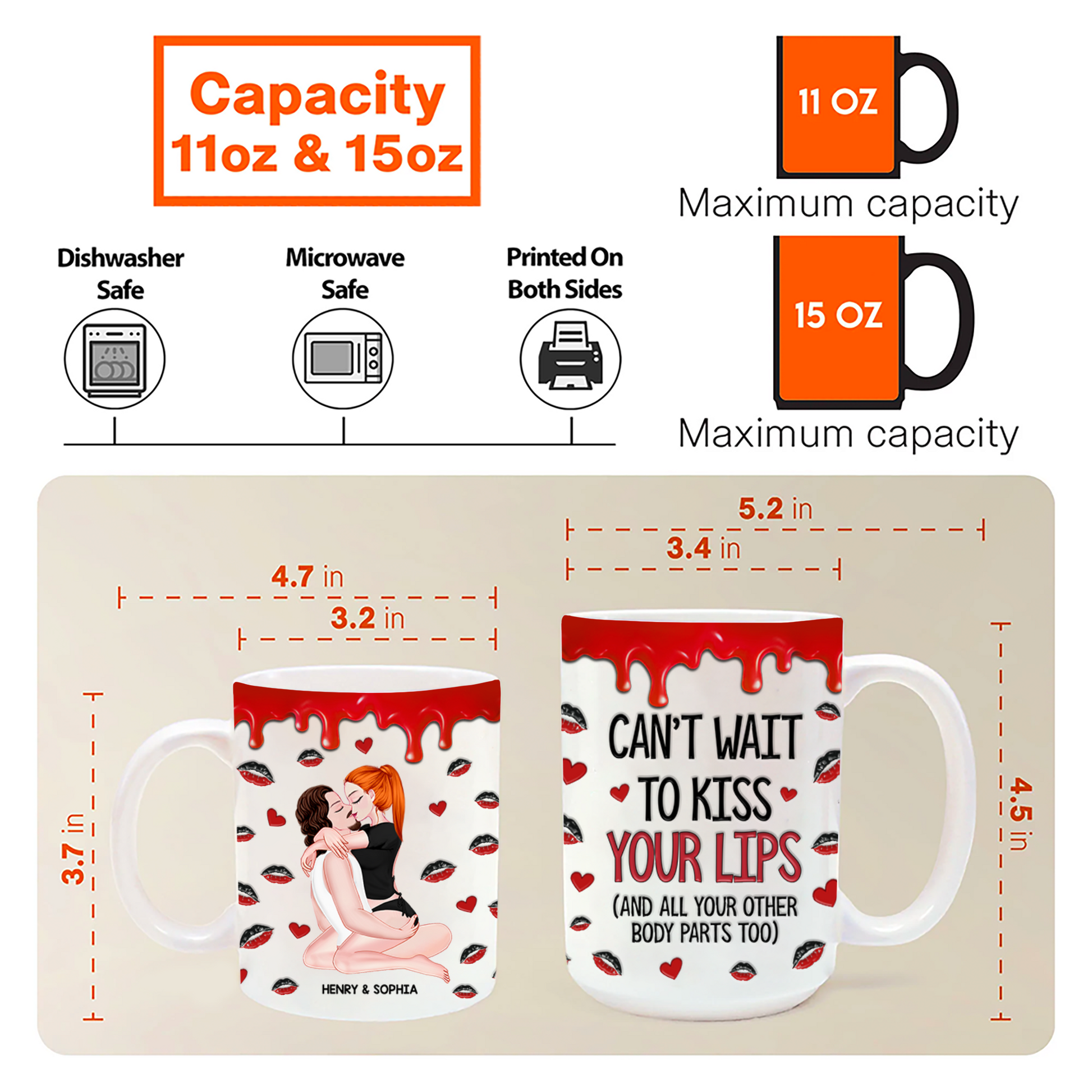 I Can't Wait To Kiss Your Lips - Couple Personalized Custom 3D Inflated Effect Printed Mug - Christmas Gift For Husband Wife, Anniversary Couple Pa00